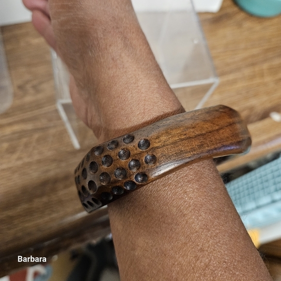 Soul Flower Wooden Bangle Bracelet - Picture 2 of 6